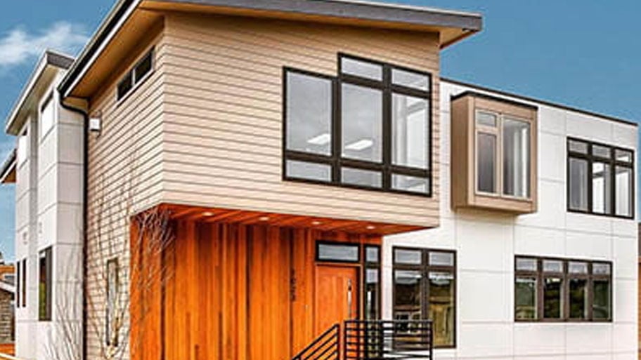 exterior view of modern home with wood exterior